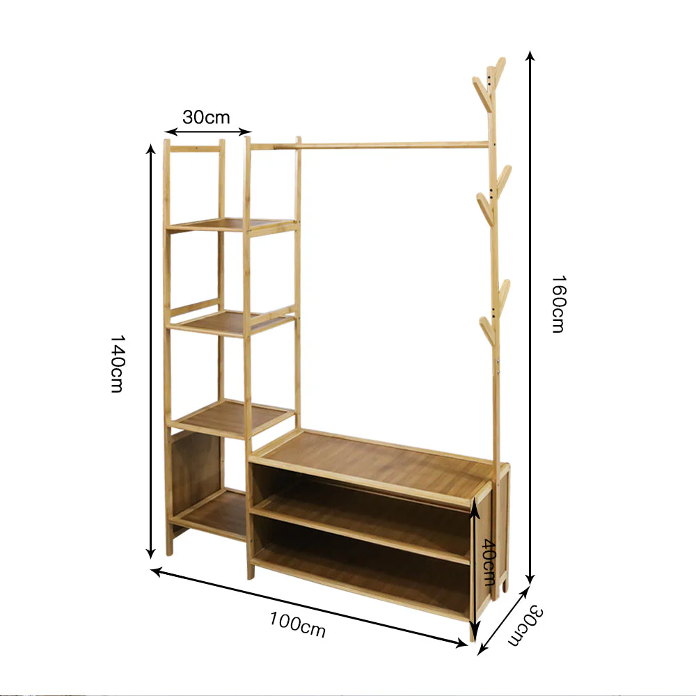 Cloth Rack Coat Rack Bamboo Wardrobe - Image 7