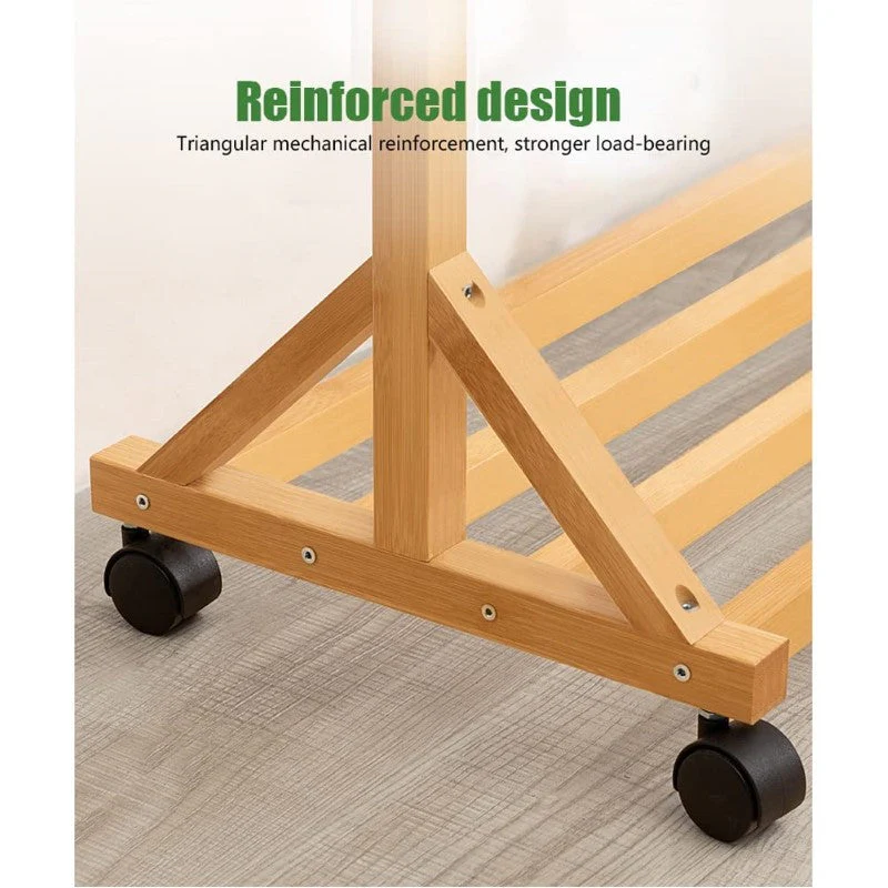 Cloth Rack Garment Rack Bamboo Clothes stand with Coat Rack - Image 6