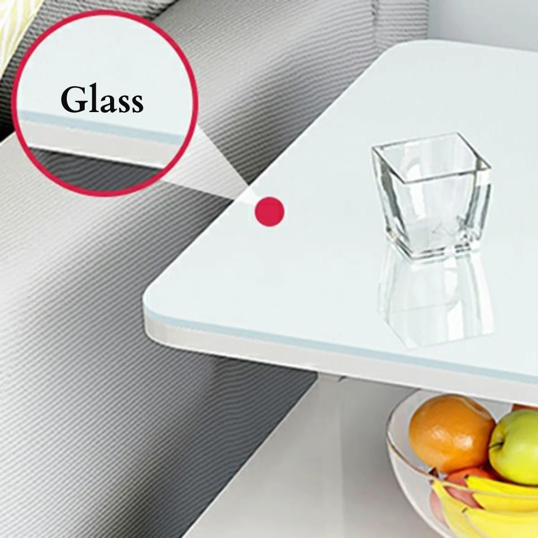 Coffee Table Side Table with Wheels and Glass Top - Image 4