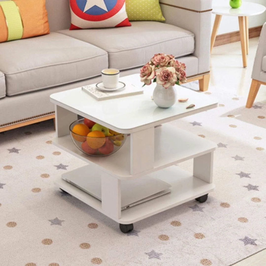 Coffee Table Side Table with Wheels and Glass Top - Image 7