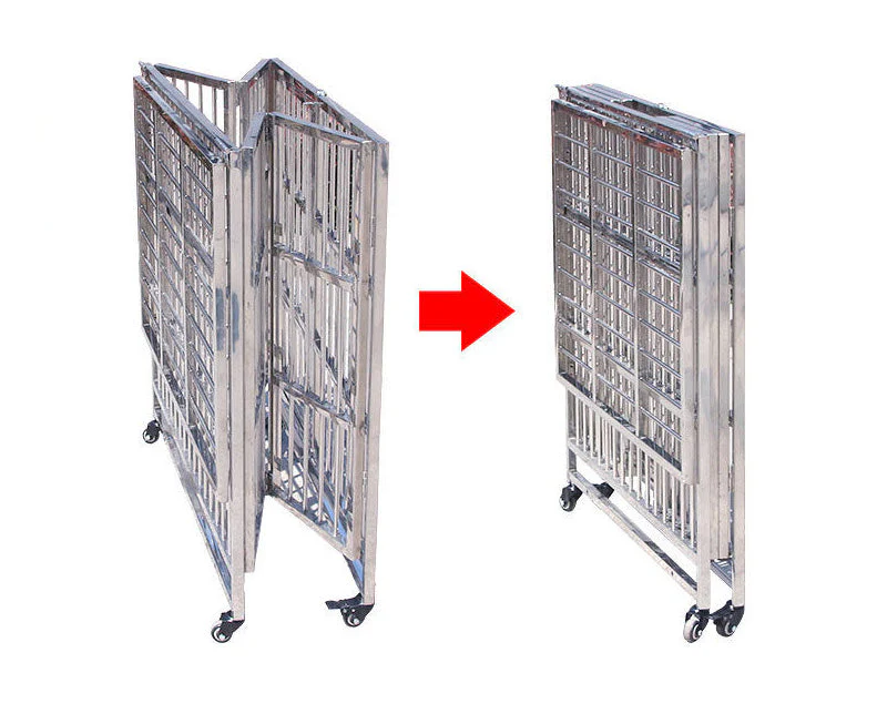 Collapsible Stainless Steel Pet Cage 110CM X - Large with Wheels - Image 2