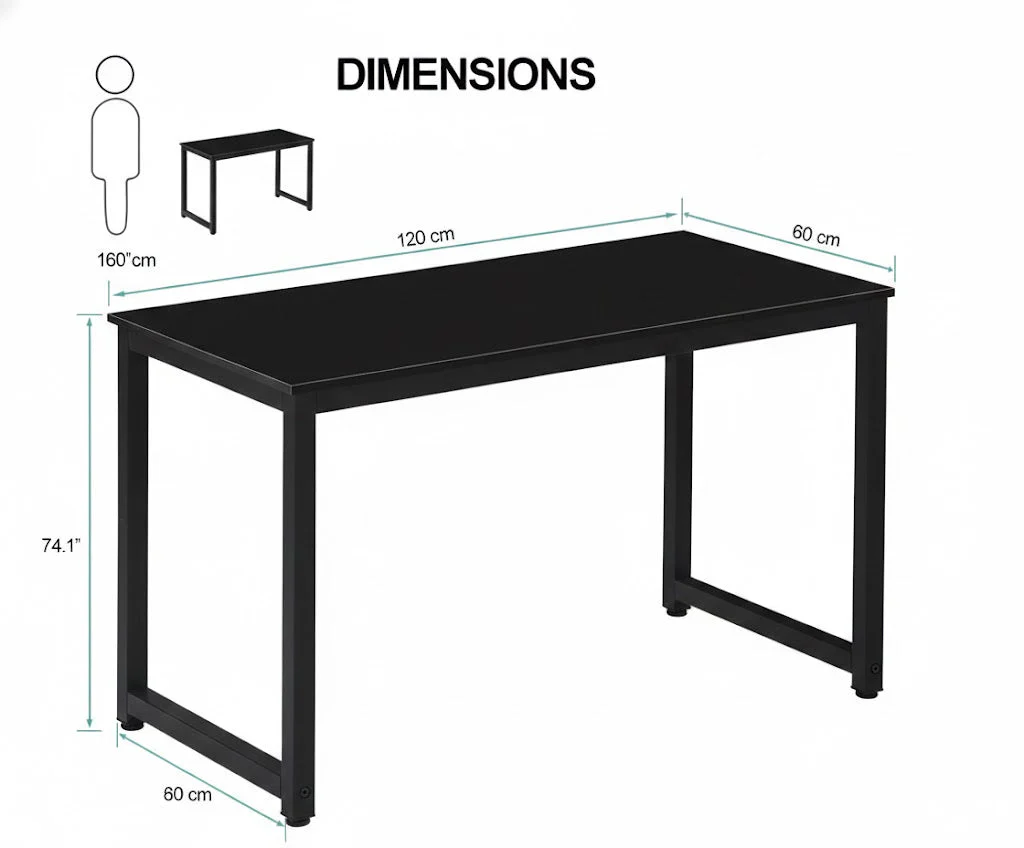 Computer Desk Table Black 120cm - Image 7