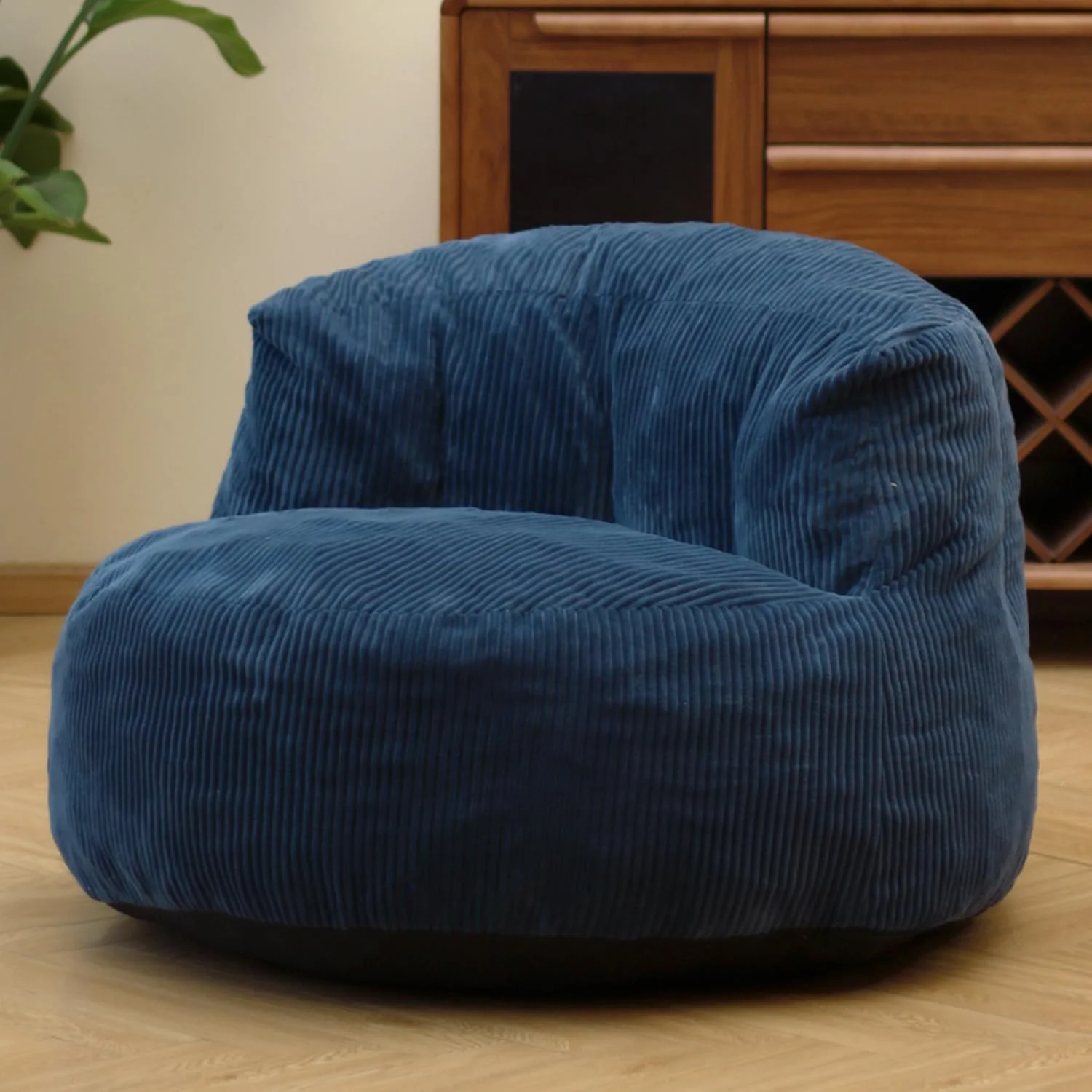 Corduroy Single Sofa with Wide Backrest Navy Blue - Image 2