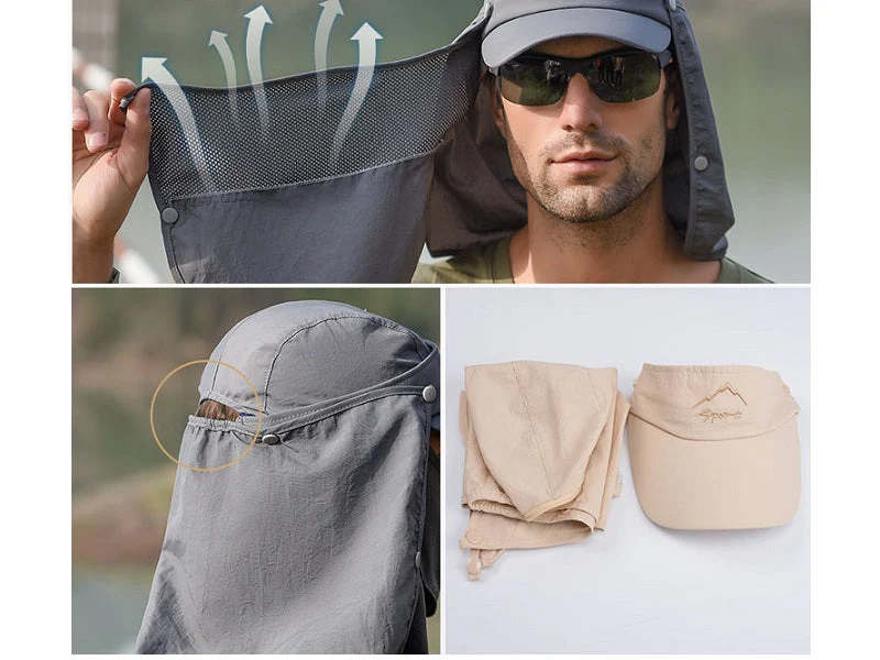DARK GREY Sun Hat Wide Brim Bucket Hats Outdoor Fishing Hiking Cap UV Protection - Image 6