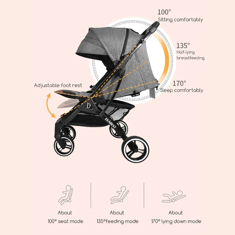 Dearst Four Wheels Lightweight Folding Baby Stroller with Footmuff, Raincover and more-Black - Image 5