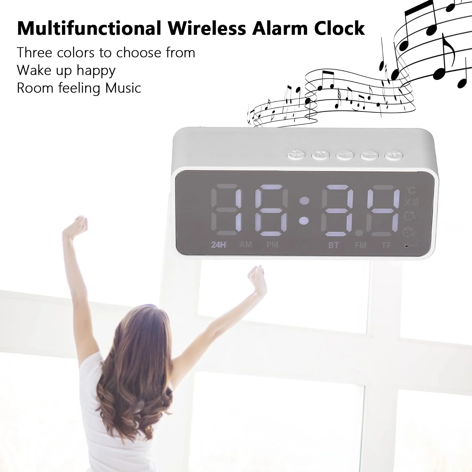 Digital Smart Alarm Clock With Bluetooth Speaker (White) - Image 2