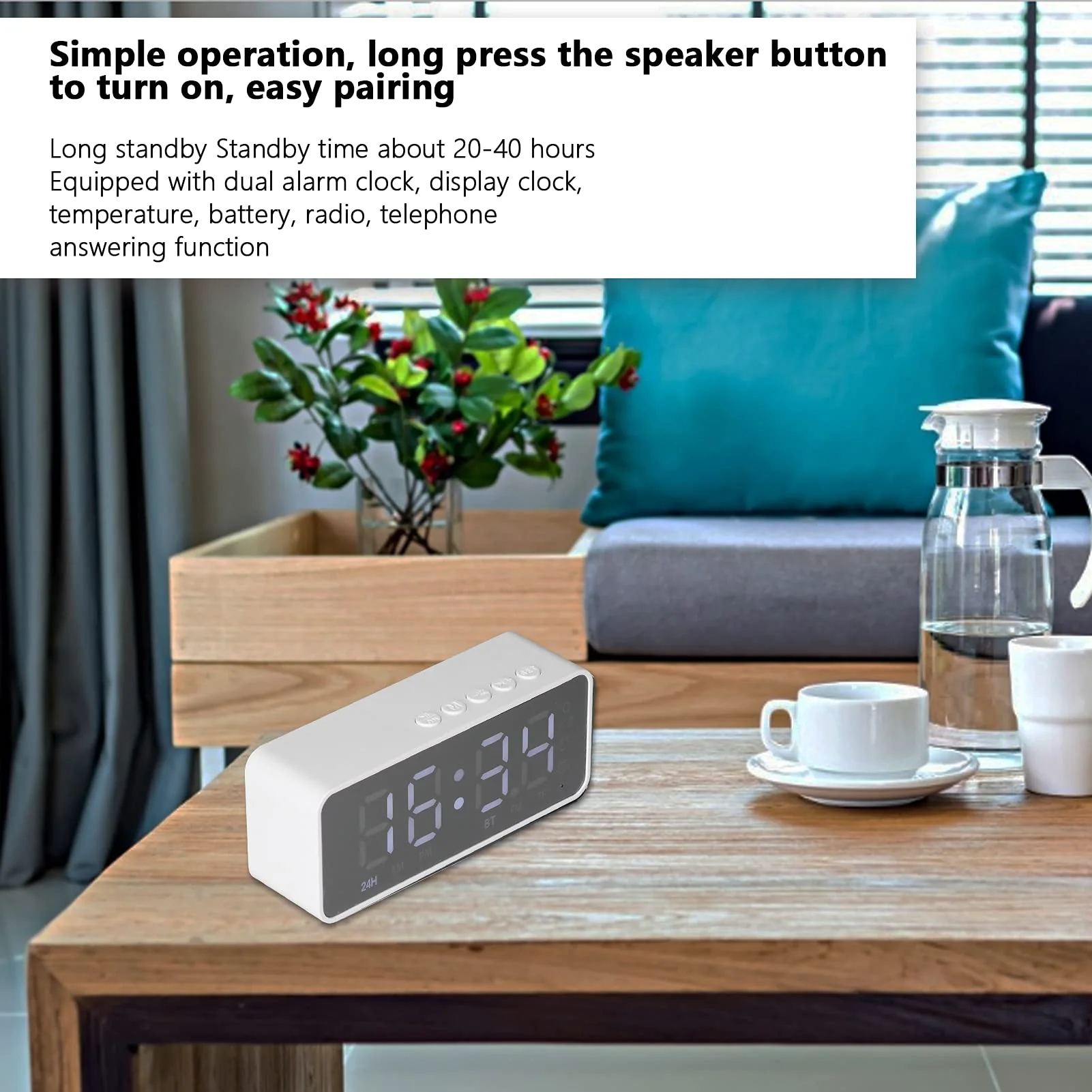 Digital Smart Alarm Clock With Bluetooth Speaker (White) - Image 3