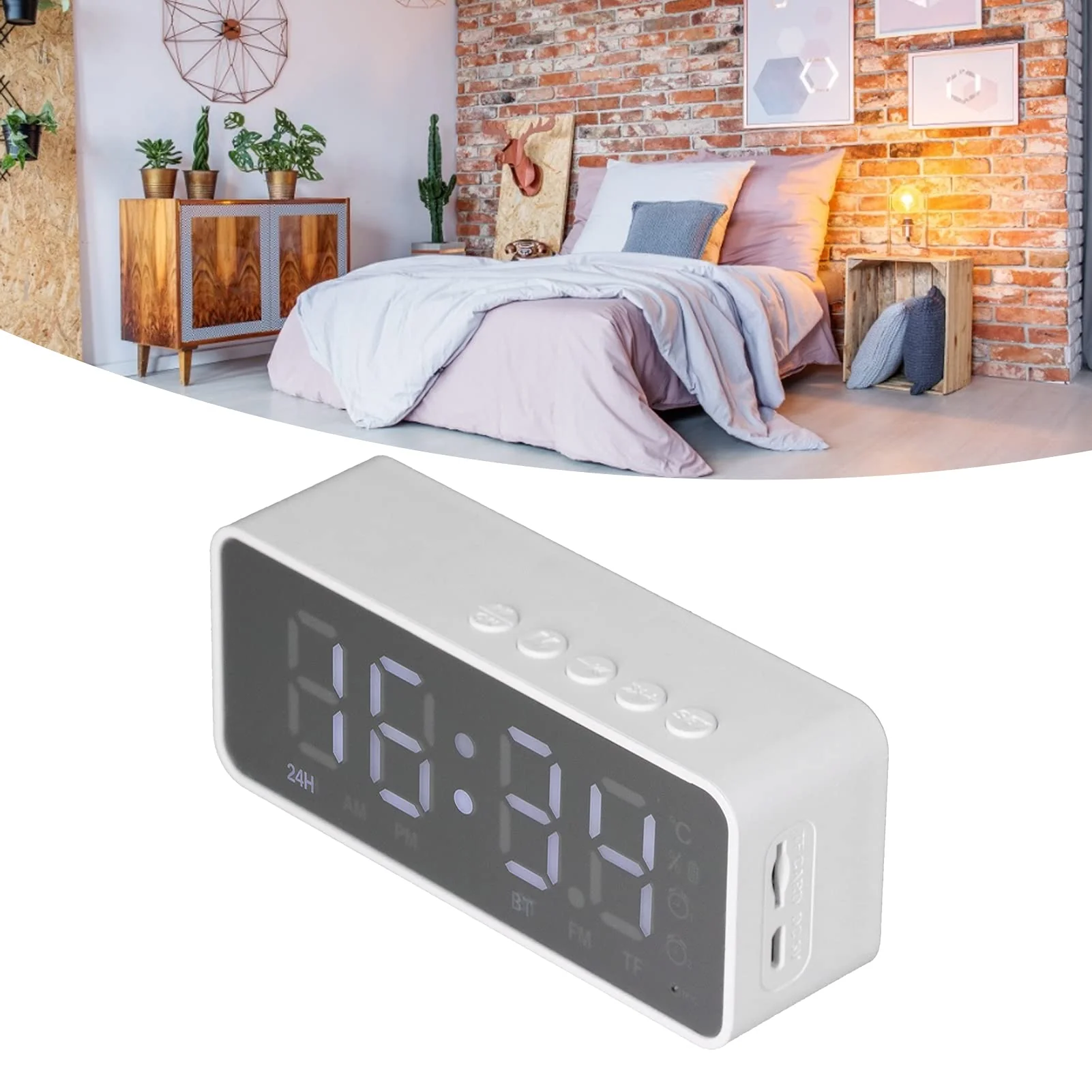 Digital Smart Alarm Clock With Bluetooth Speaker (White) - Image 4
