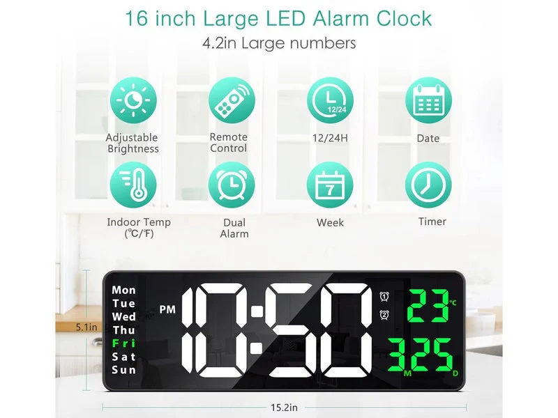 Digital Wall Clock Large Display LED Clock 16" - Image 6