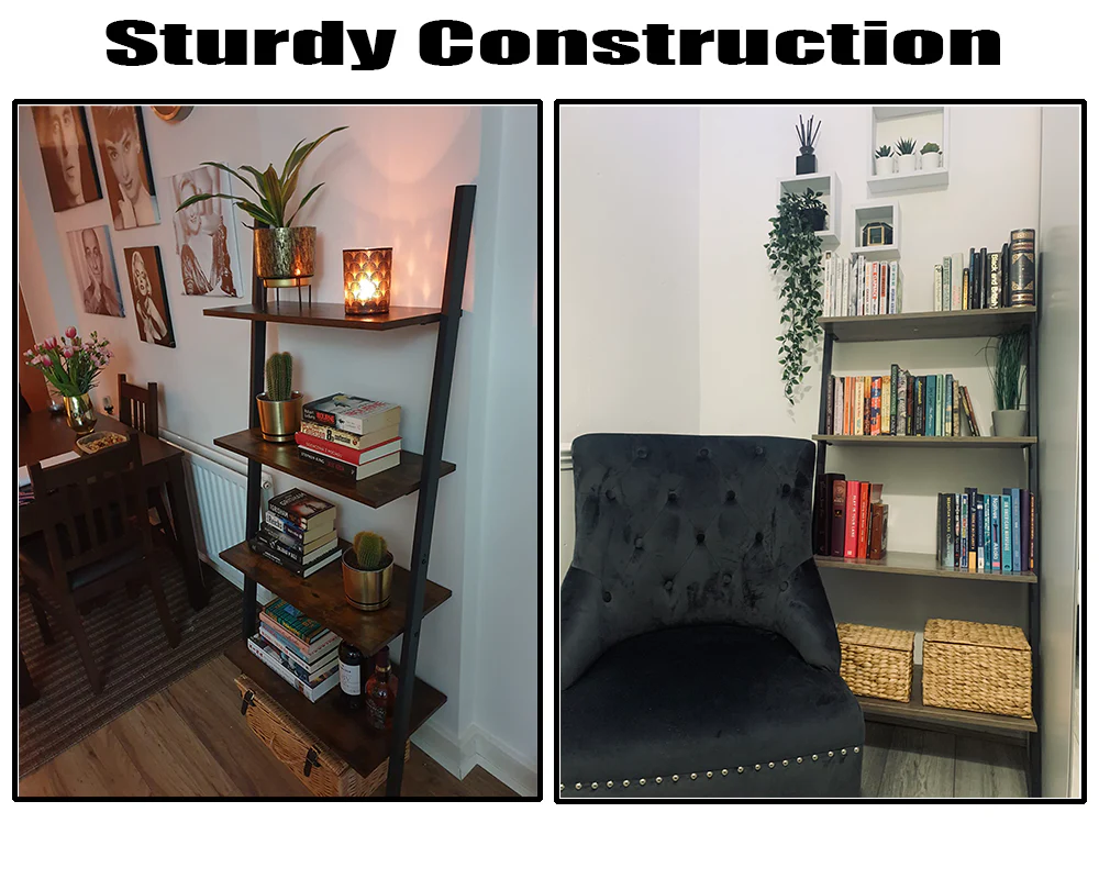 Leaning Wall Bookcase Rustic Brown Wood Plant Stand - Image 3