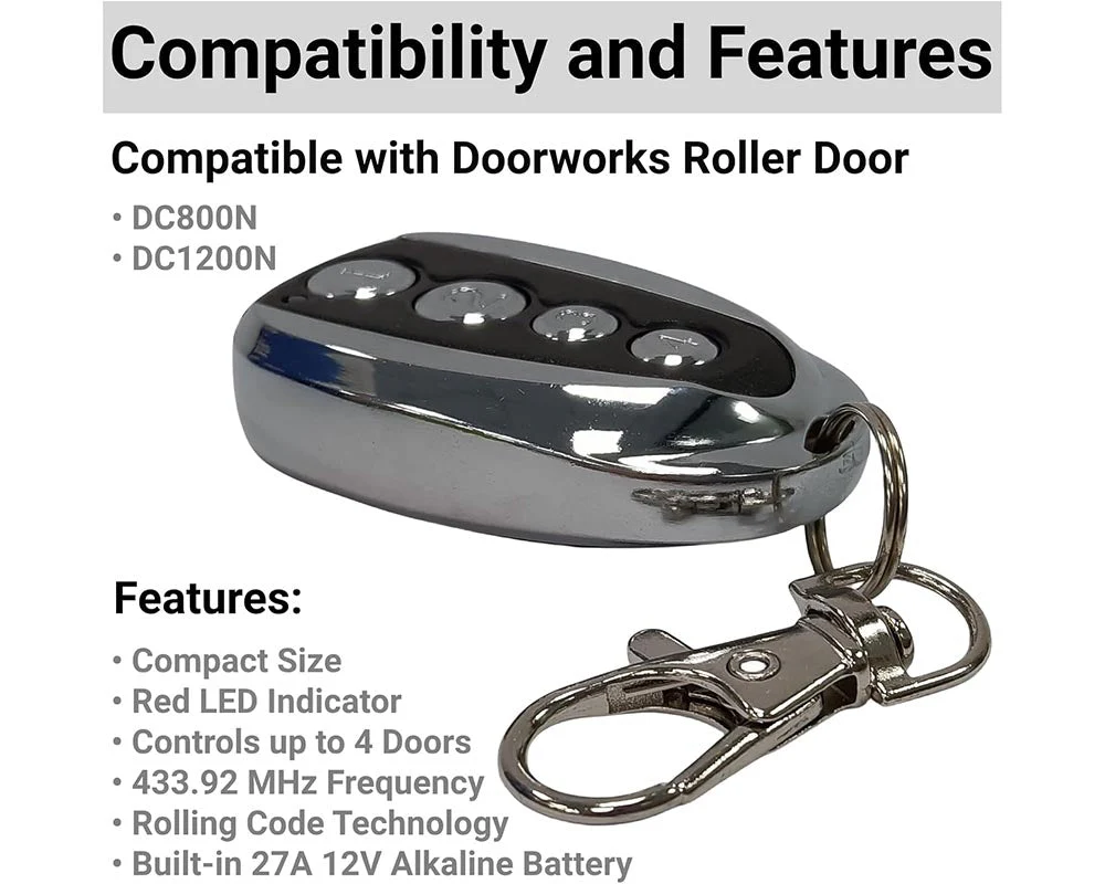 Doorworks Roller Door DC800N/DC1200N Compatible Garage/Gate Remote Control - Image 6