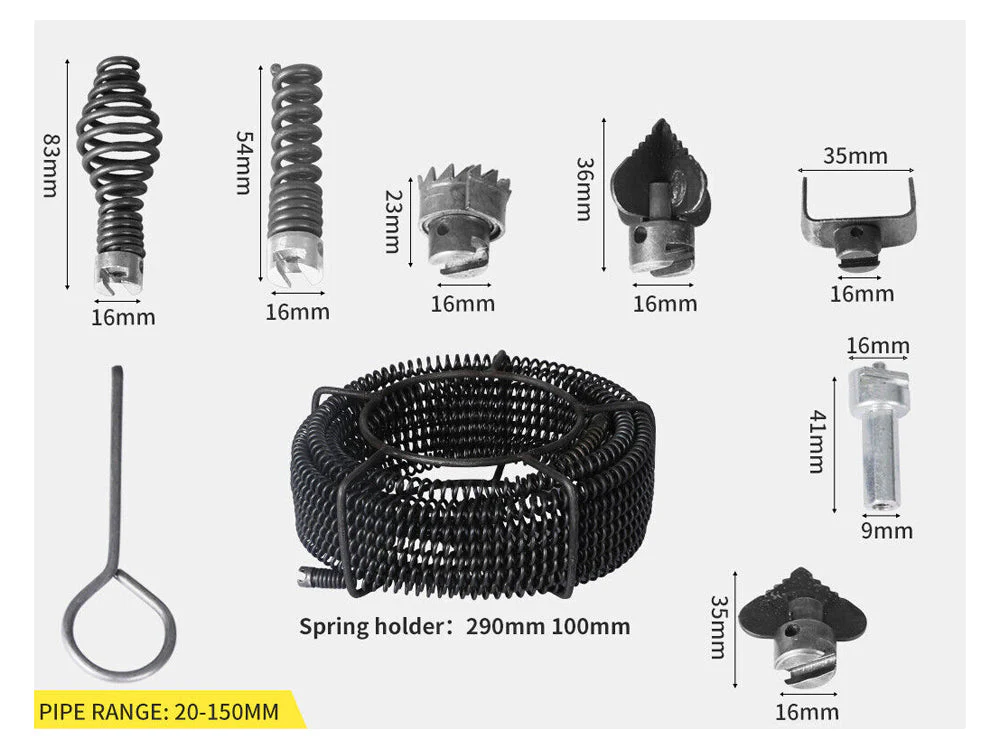 Drain Snake Pipe Cleaner Sewer Cleaner 12M 6 Drill Bit Tool - Image 6