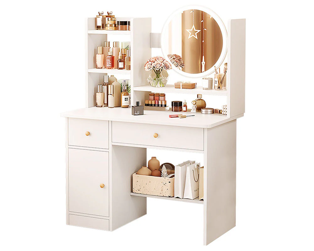 LED Mirror Dressing Table – Modern Vanity Desk with Drawers & Storage Shelves - Image 13