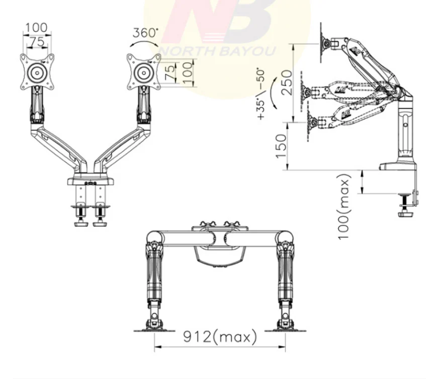 Dual arm monitor stand Hydraulic - Image 3