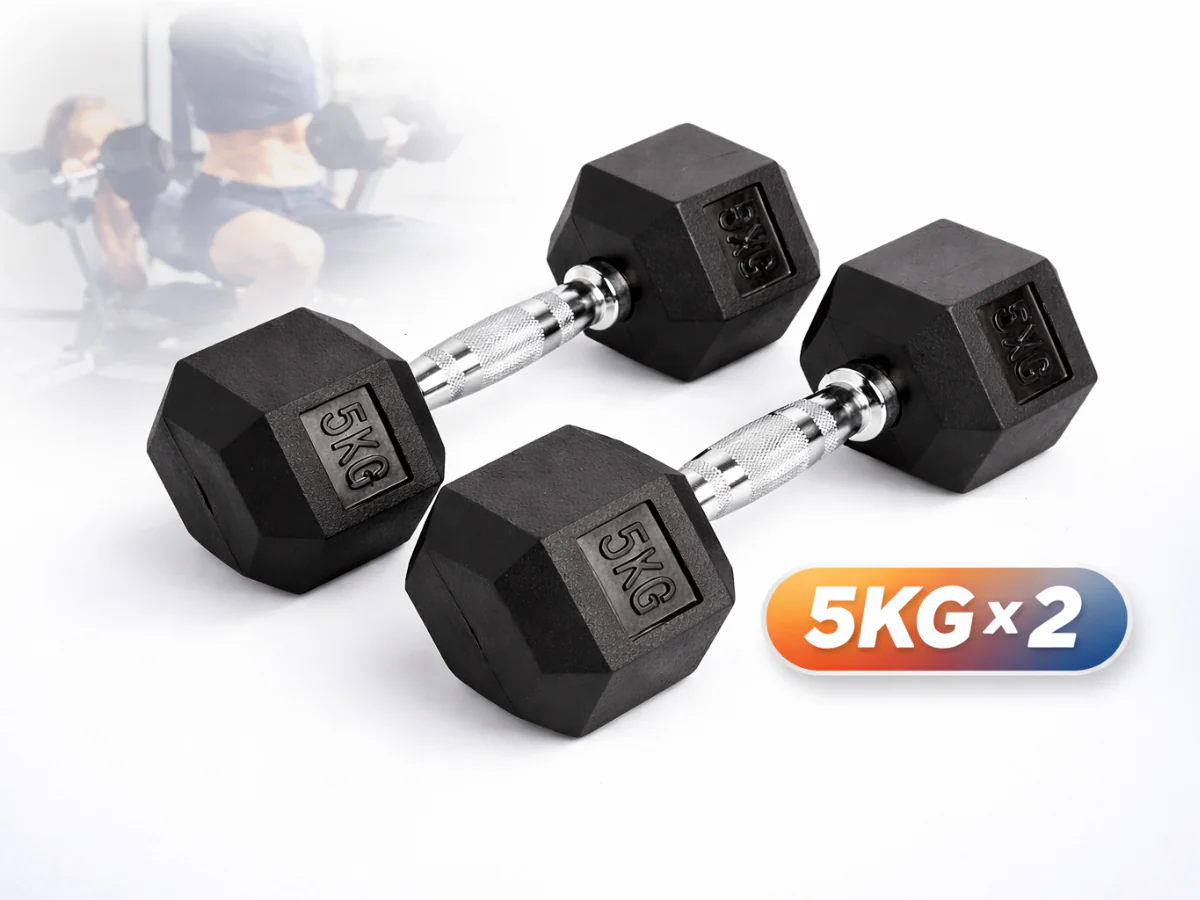 Dumbbell Set - 2 x 5kg Hex Weights - Image 5