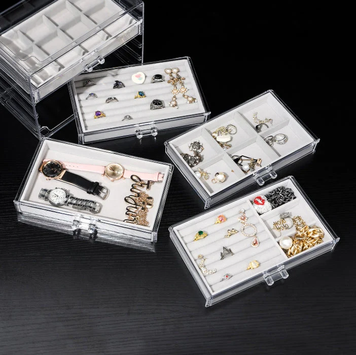 Earring Jewelry Organiser with 5 Drawers, Clear Acrylic Jewelry Box Velvet Earring Display Holder - Image 2