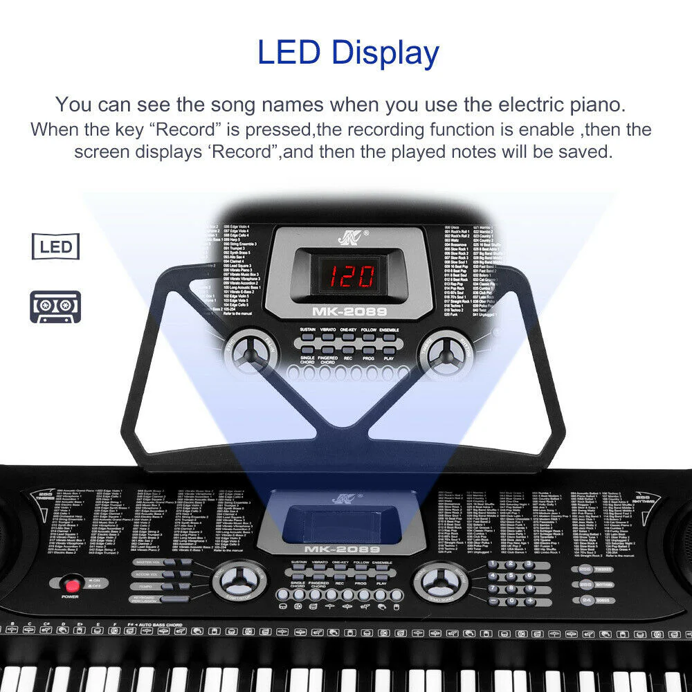 Electronic Piano Keyboard Piano with Stand Headphone and Stool - Image 9