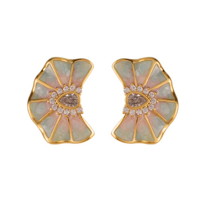 Embellique Colored Stone Enamel Earrings 18k Gold Plated Butterfly Earrings