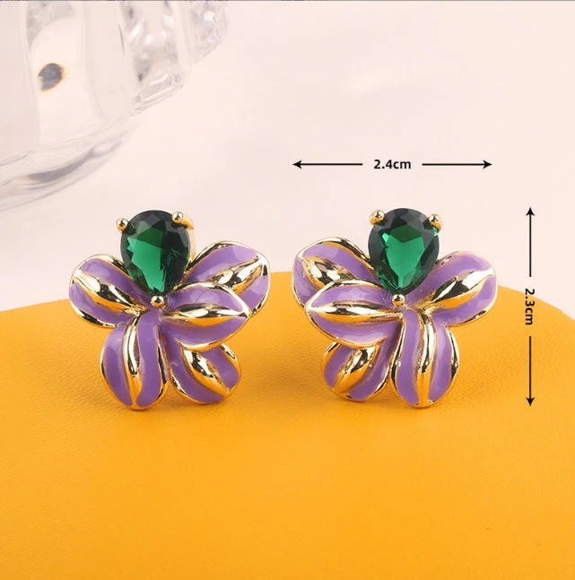Embellique crystal glass gold-plated brass enamel drop earrings French iris - Image 4