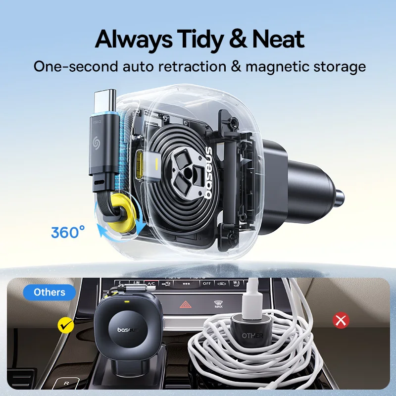 Fast Charging Car Charger USB-C Port + USB-C Retractable Cable - Image 7