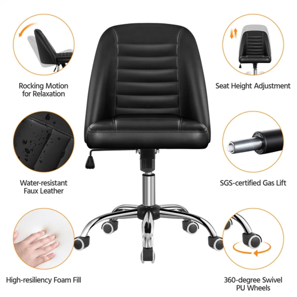 Faux Leather Mid Back Home Office Desk Chair - Image 5