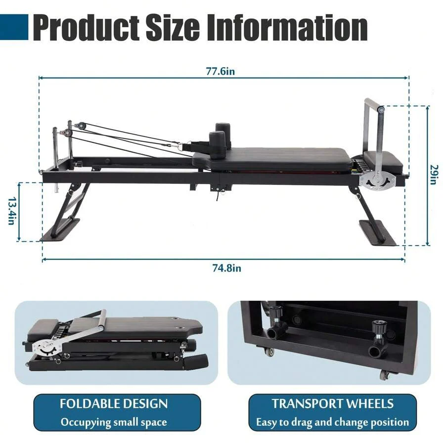 Foldable Pilates Reformer With Headrest Black - Image 13