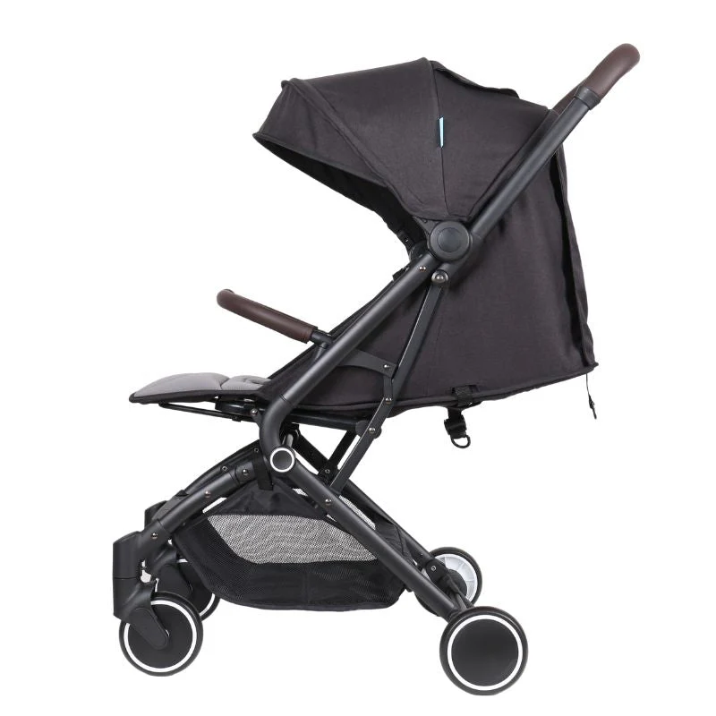 Four Wheels Lightweight Folding Baby Stroller Extra with Hidden Blackout Curtain-Black - Image 4