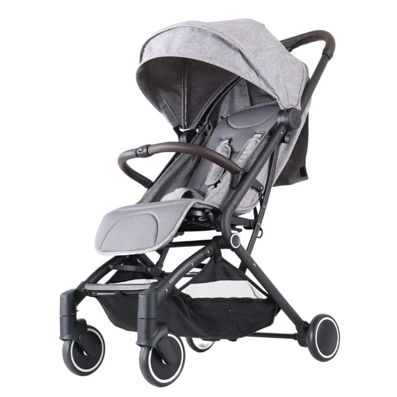 Four Wheels Lightweight Folding Baby Stroller Extra with Hidden Blackout Curtain-Grey - Image 2