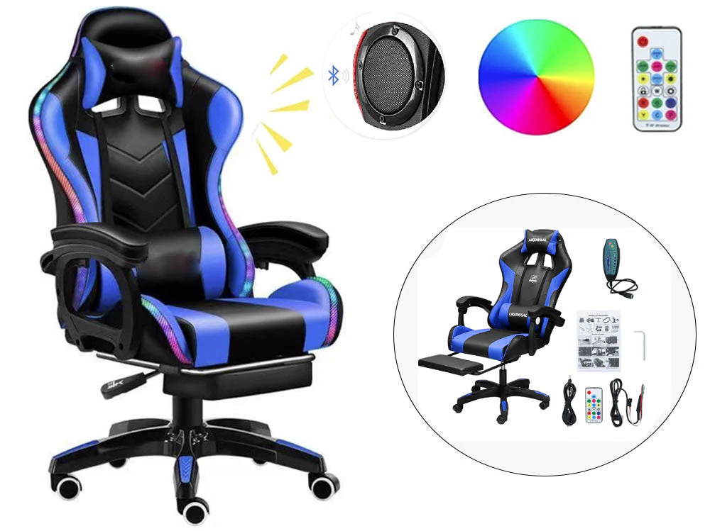Gaming Chair Office Chair With Foot Rest Racing Chair with Speaker and Light - Image 9
