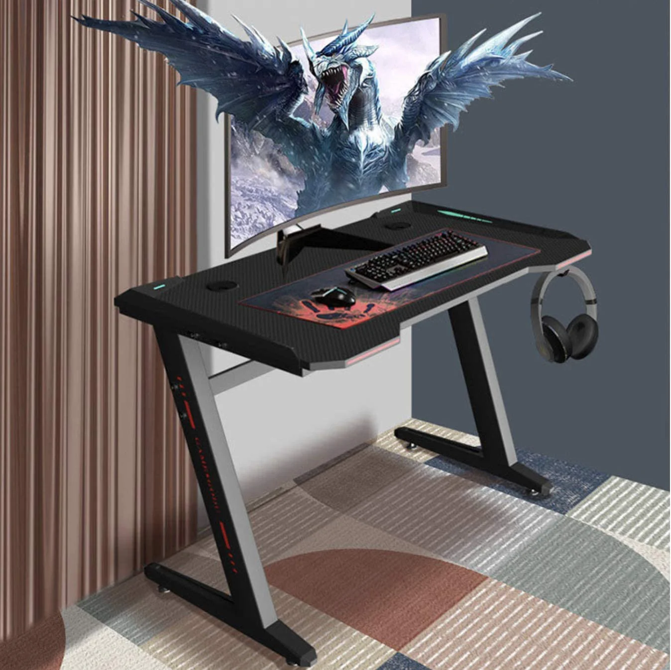 Gaming Desk Table Computer Desk RGB Light 120cm - Image 12