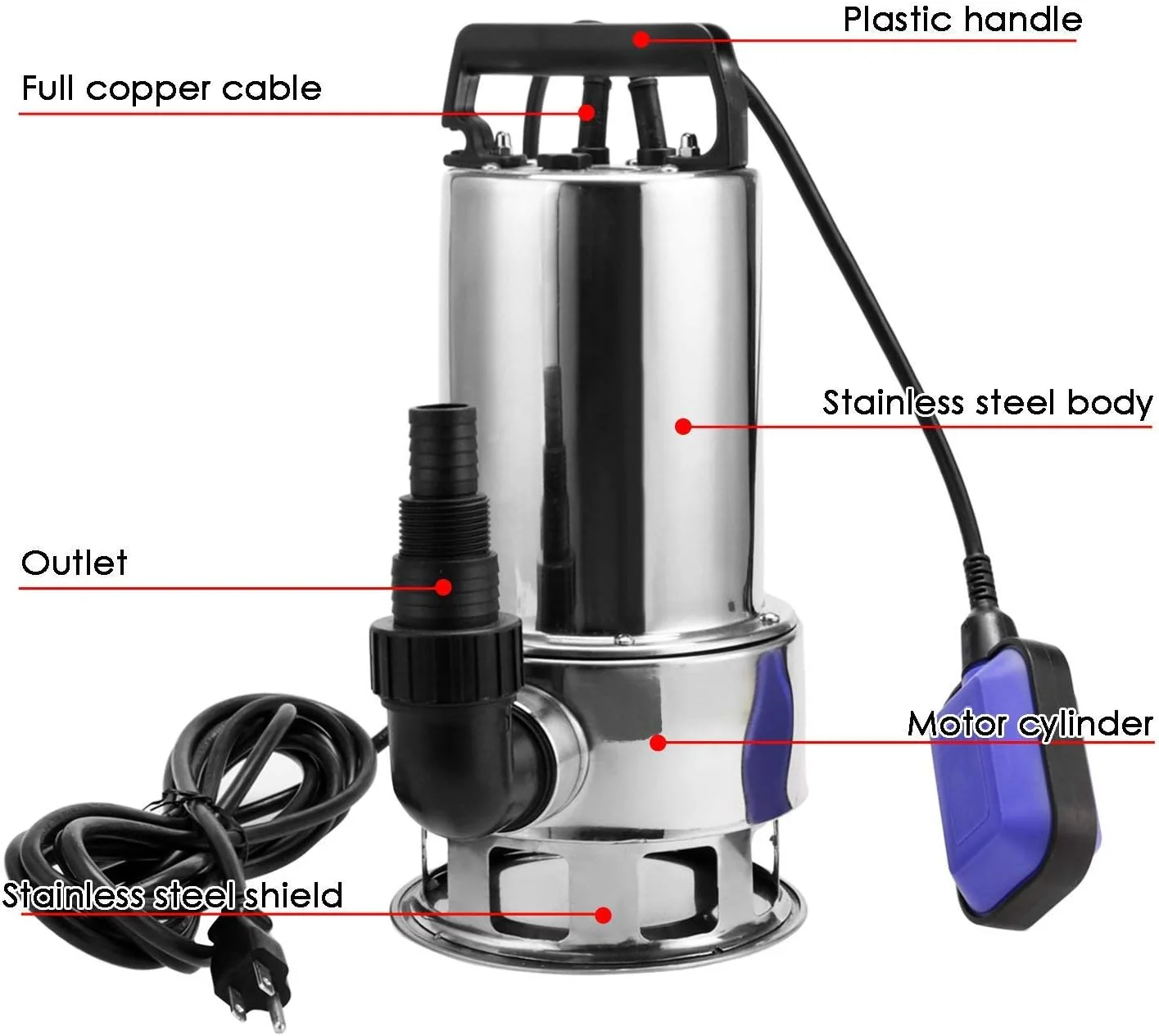 Garden Submersible Water Pump 1100W Dirty Water Bore Tank Well Steel Sewerage - Image 10