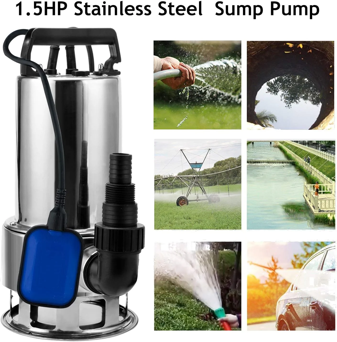 Garden Submersible Water Pump 1100W Dirty Water Bore Tank Well Steel Sewerage - Image 2