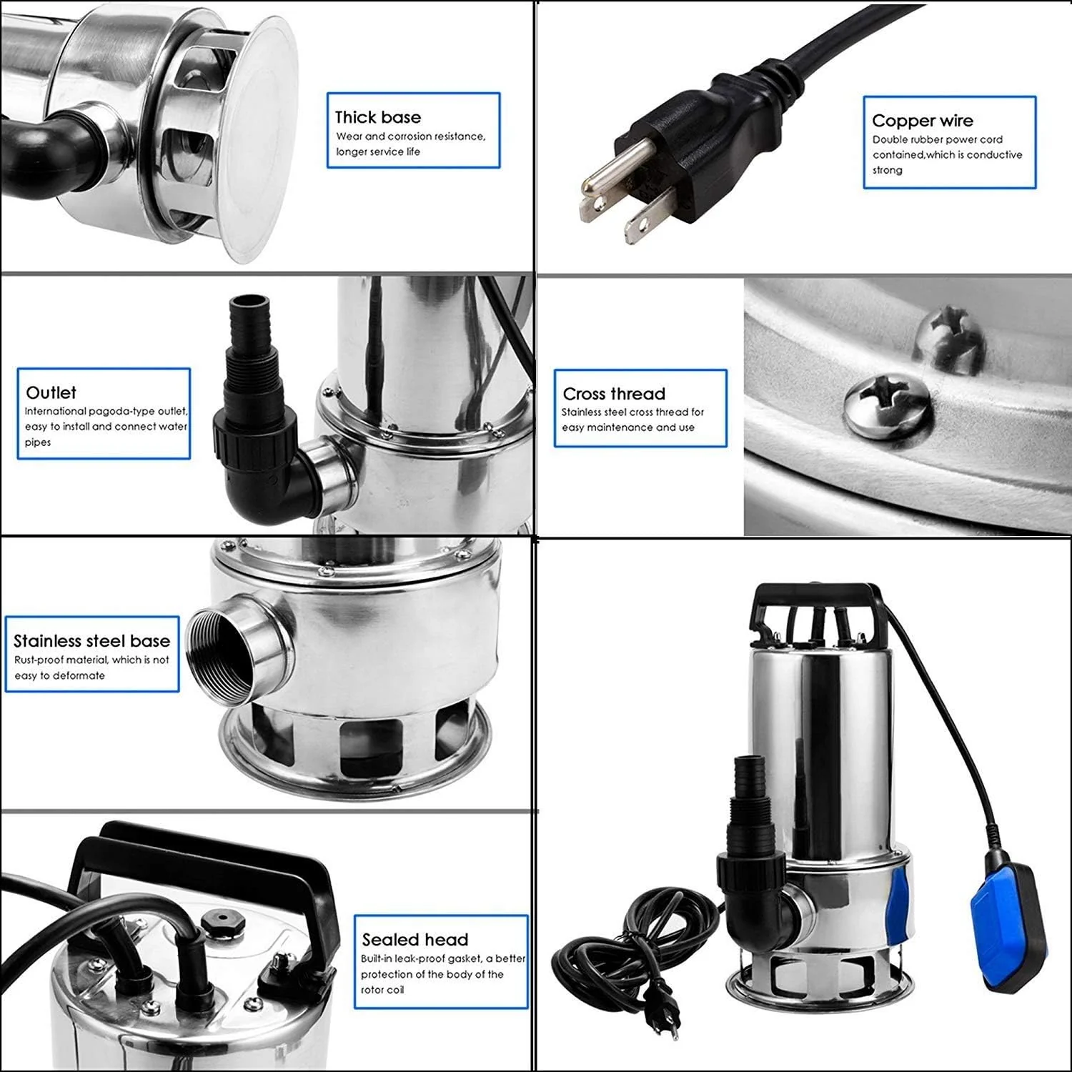 Garden Submersible Water Pump 1100W Dirty Water Bore Tank Well Steel Sewerage - Image 7