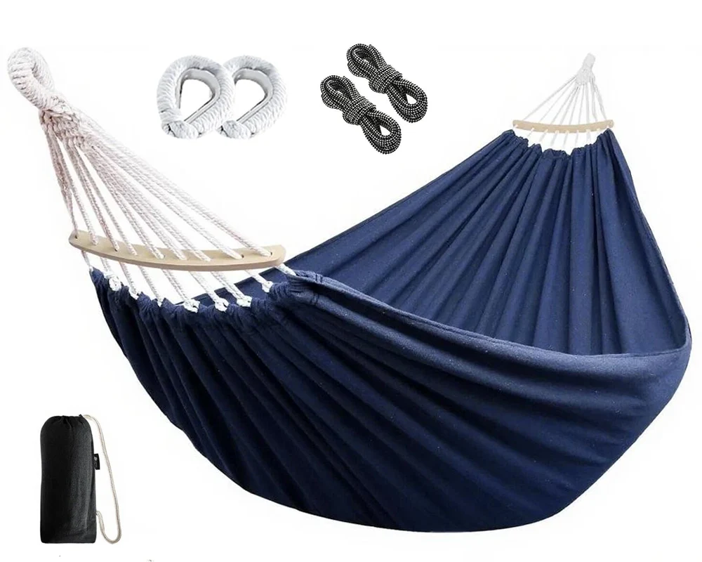 Hammock Double – Garden Cotton Hammock with Spreader Bar & Travel Bag 450lbs - Image 2