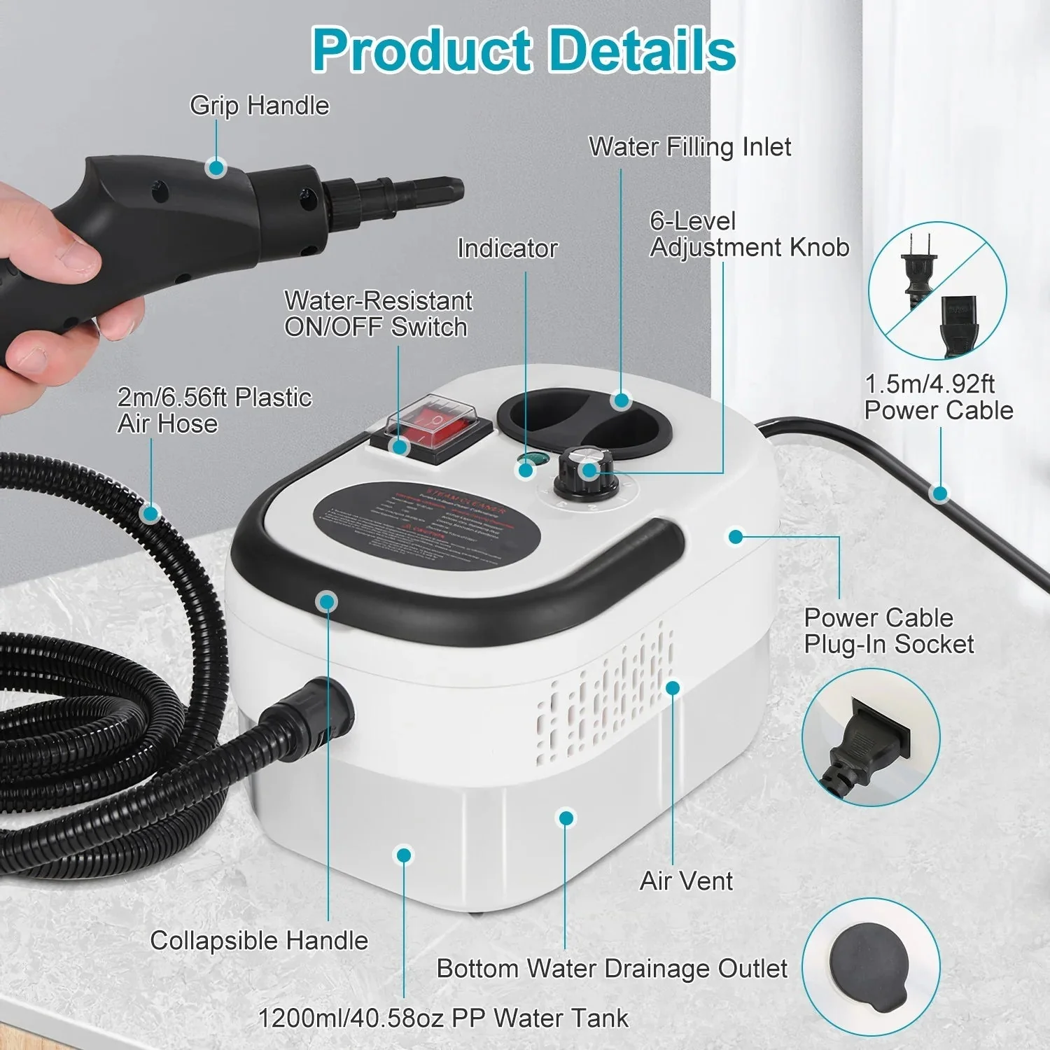 Handheld 2500W Steam Cleaner High Temperature Pressurized - Image 10