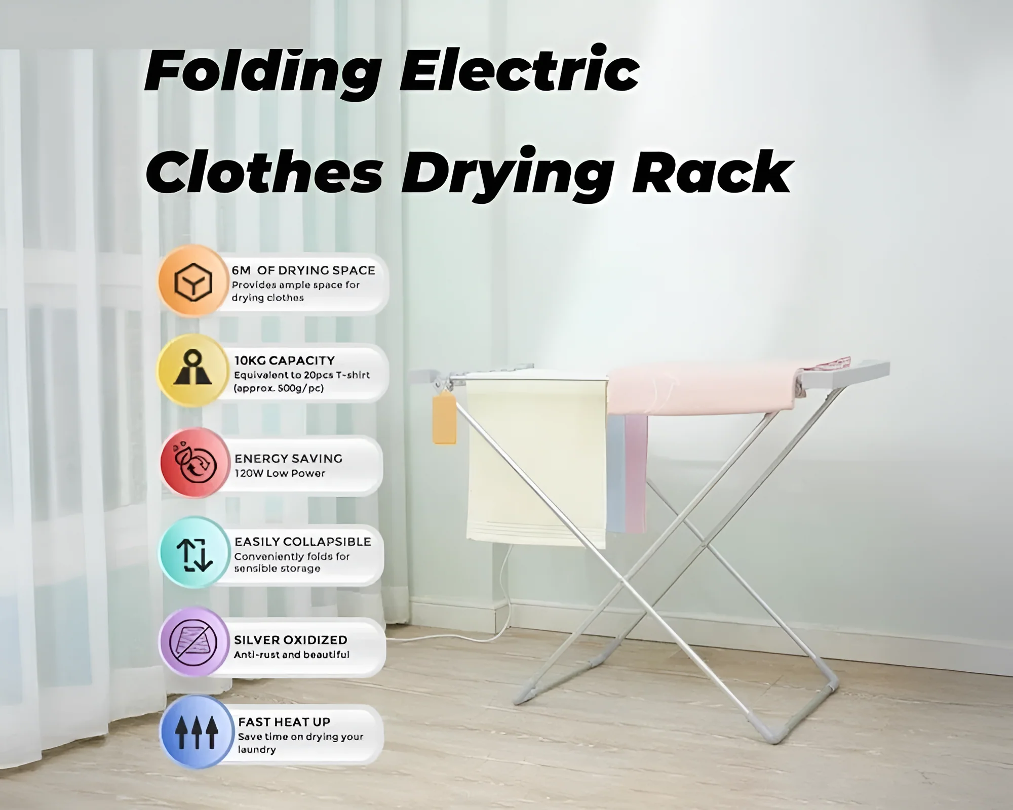 Heated Towel Rail Clothes Airer Stand - Image 9