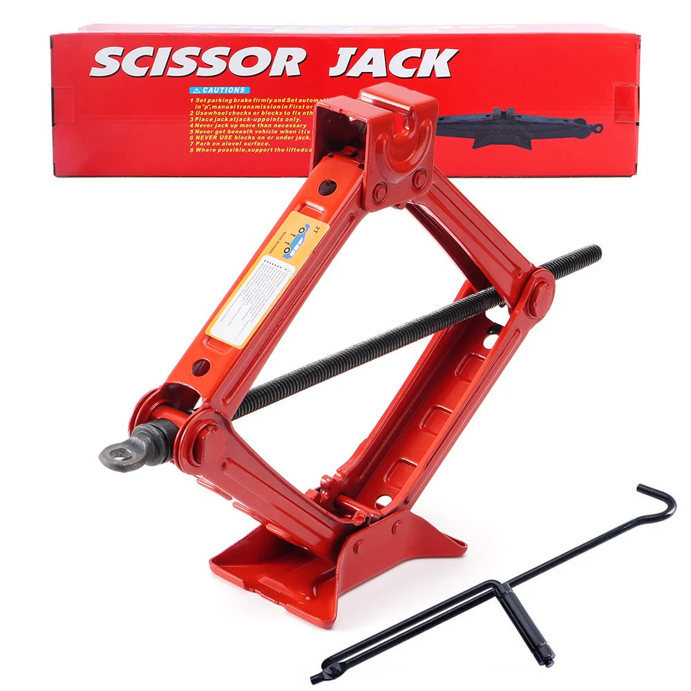 Scissor Jack Heavy Duty – 2 Ton Steel Car Jack with Ratchet Wrench Red - Image 6