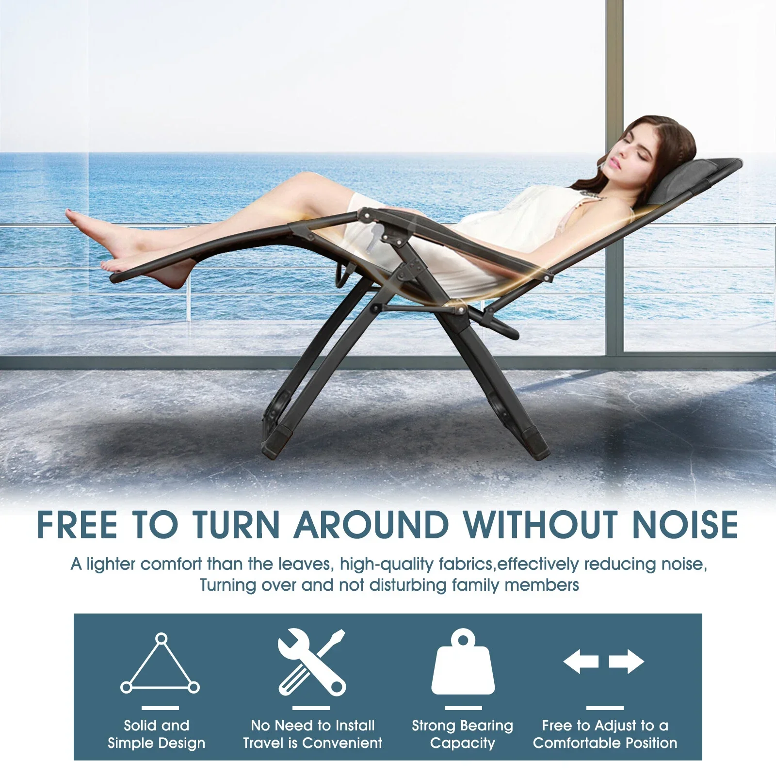 Heavy Duty Folding Zero Gravity Chair Camping Chair Reclining Beach Chair - Image 4