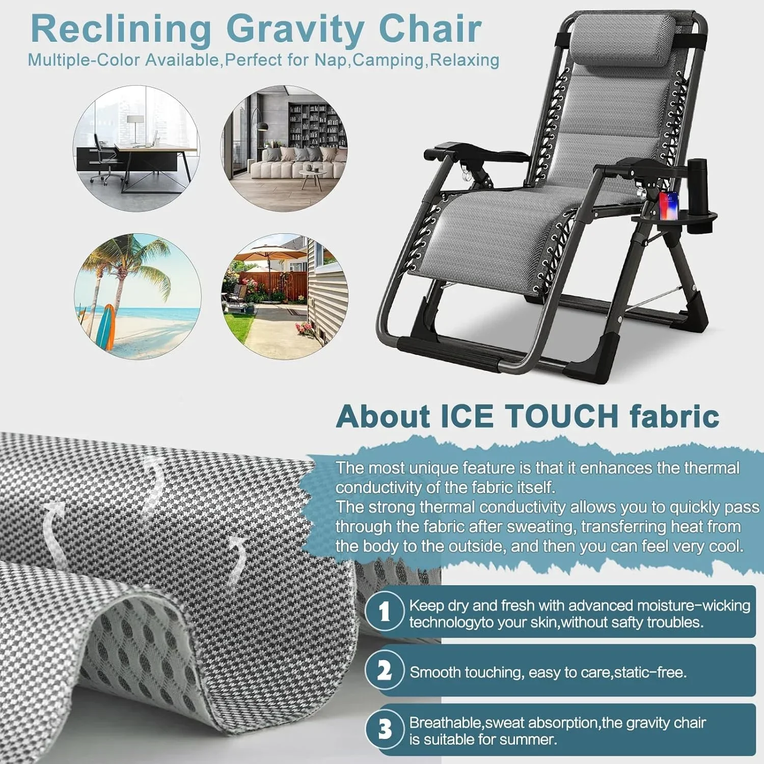 Heavy Duty Folding Zero Gravity Chair Camping Chair Reclining Beach Chair - Image 7