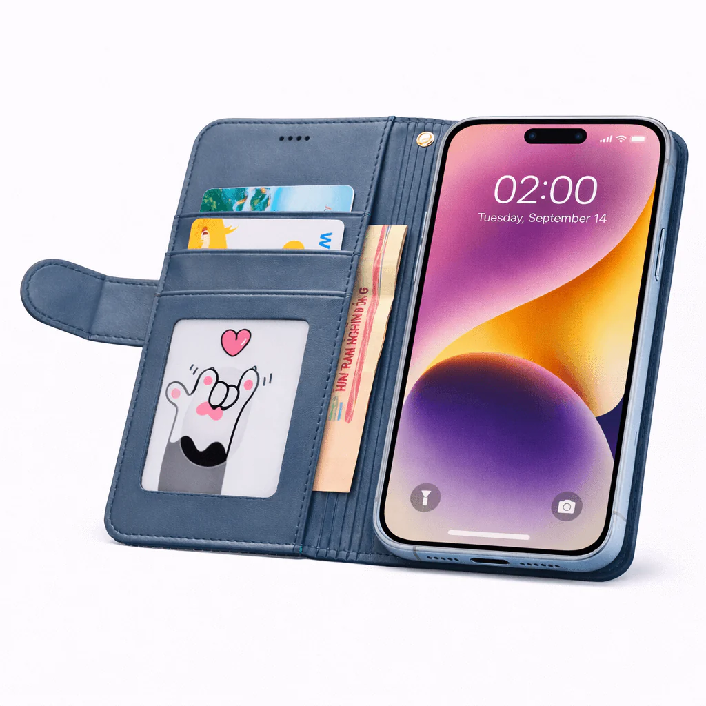 iPhone 16 Flip Wallet Case Cowhide Dot Pattern - Image 9
