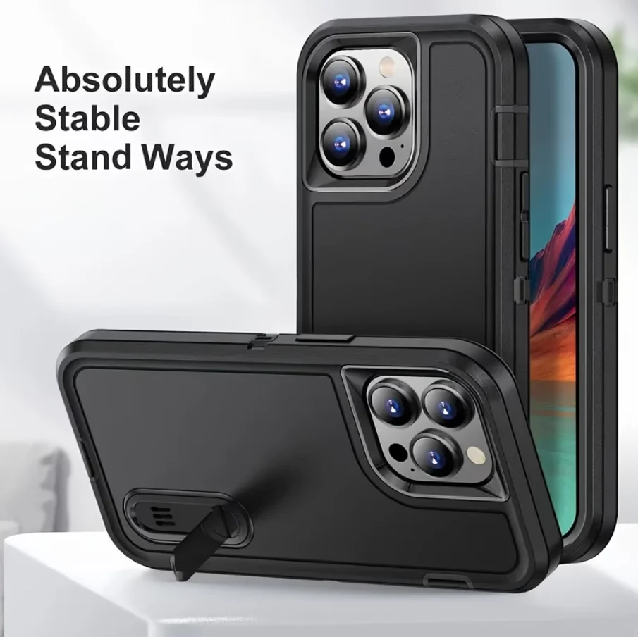 IPhone 16 Pro Max Triple Layer Armor Hard Case with Kickstand - Image 3