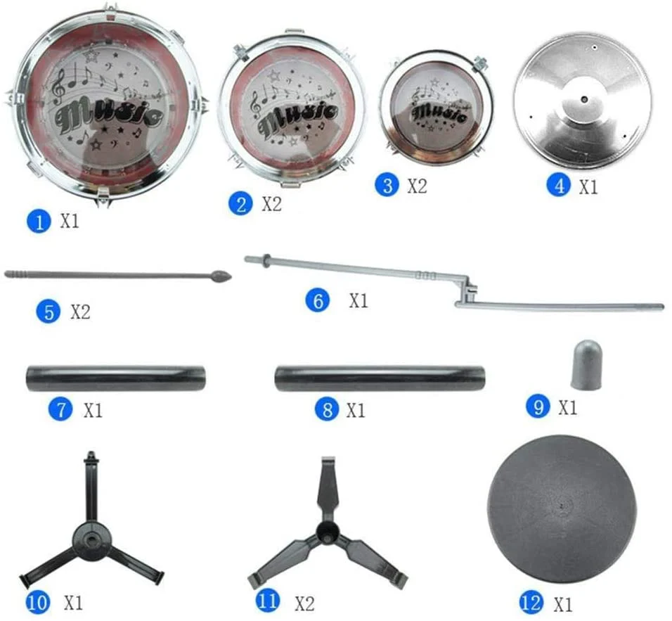 Jazz Rock Drum Set Kids Toys Drums Cymbal Stool Sticks Black - Image 3