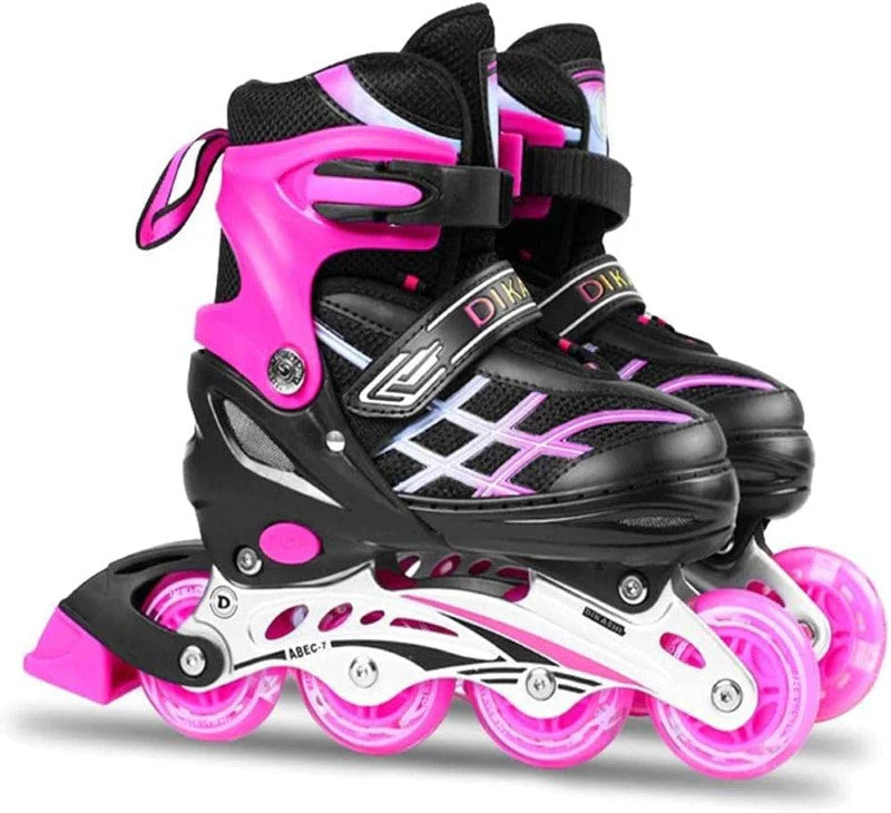 Kids Adjustable Inline Skates with Light Up Wheels Size33-37 Pink - Image 4