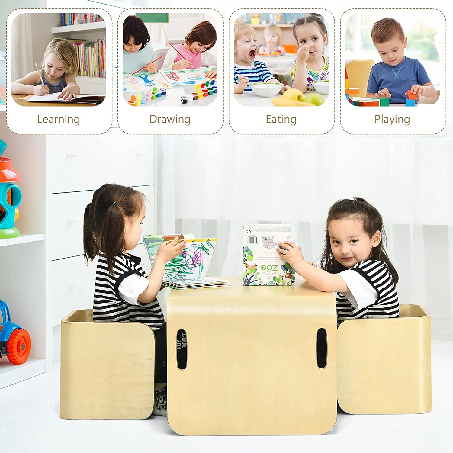 Kids Table and Chair Set – Wooden 3 Piece Kids Table and Chairs Set - Image 6