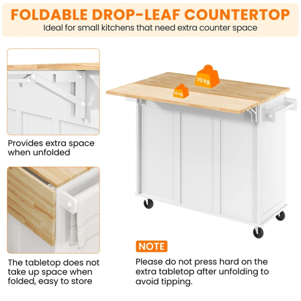 Kitchen Cart with Wood Top and Drop Leaf Breakfast Bar - Image 12