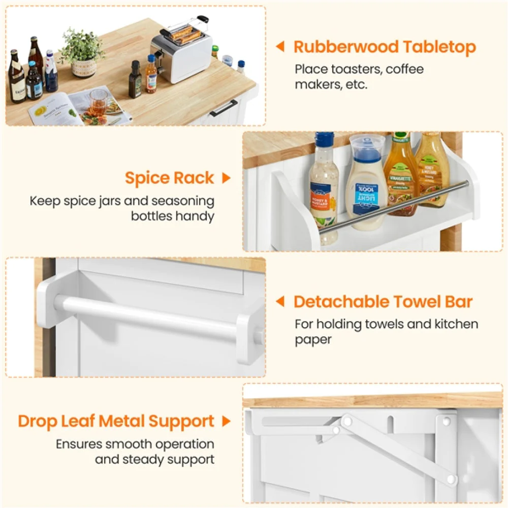 Kitchen Cart with Wood Top and Drop Leaf Breakfast Bar - Image 13