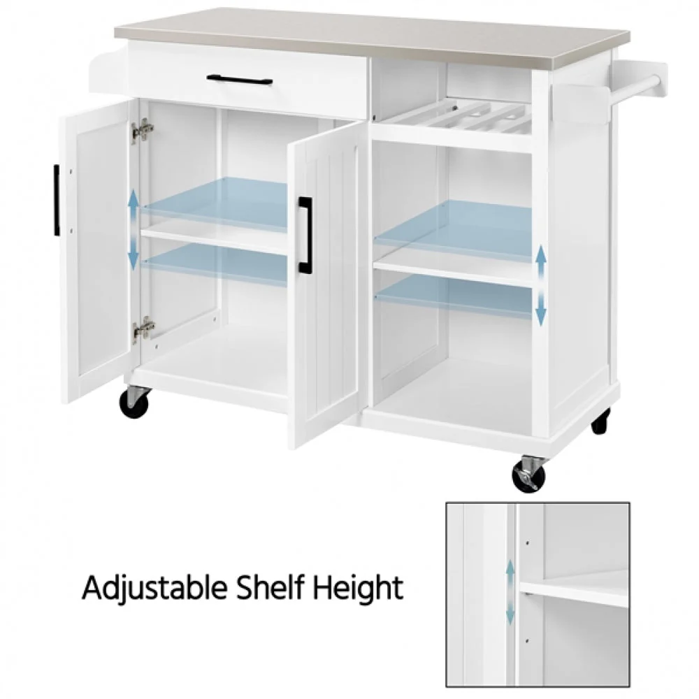 Kitchen Island Cart with Stainless Steel Top & Storage - Image 12