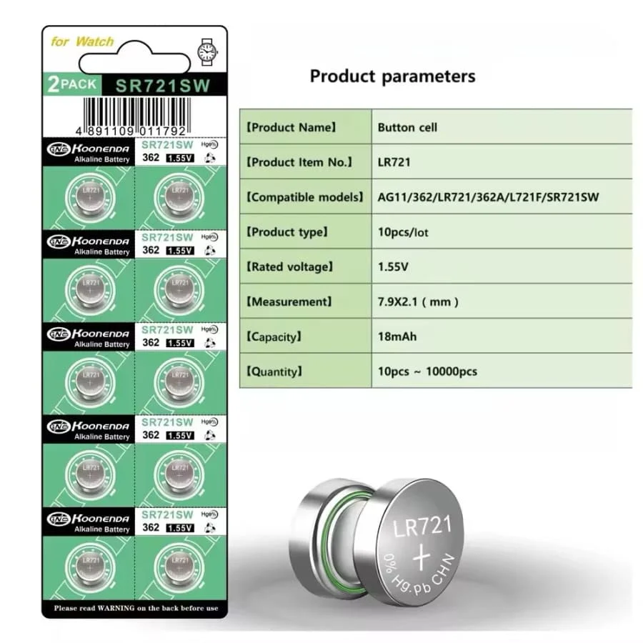 Watch Batteries for Koonenda 362 / 361 / SR721SW / AG11 (10 Pack) - Image 2