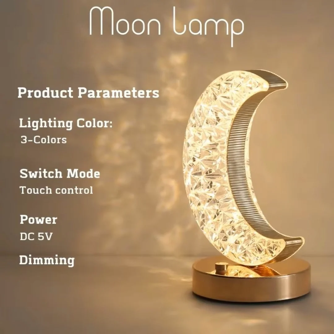 LED Night Light Lamp Half Moon Acrylic Crystal Table Lamp - Image 10