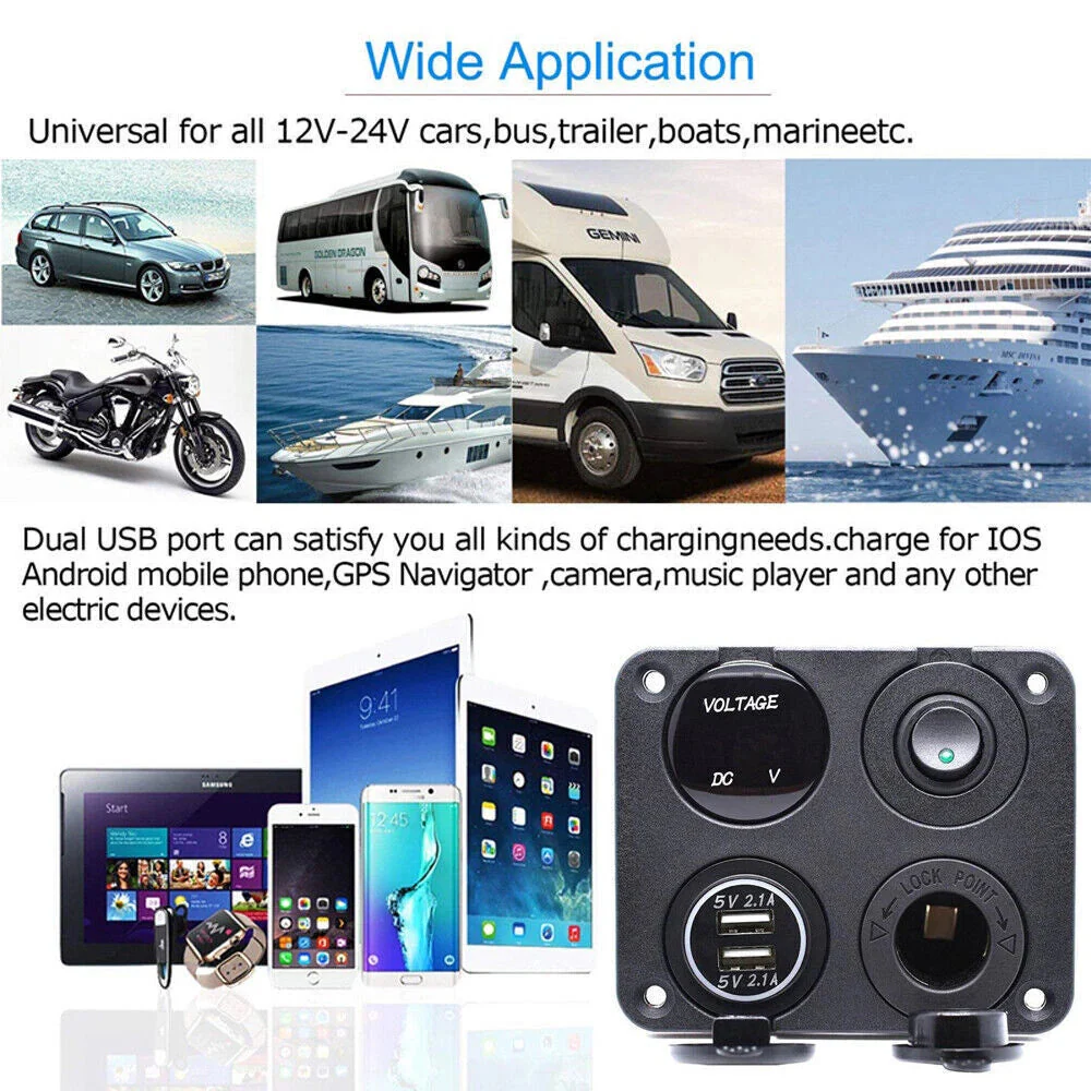 LED Rocker Switch Panel Dual USB - Image 3